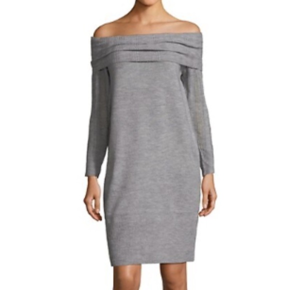 NWT Solutions Off the Shoulder Grey Sweater Dress - Picture 1 of 5
